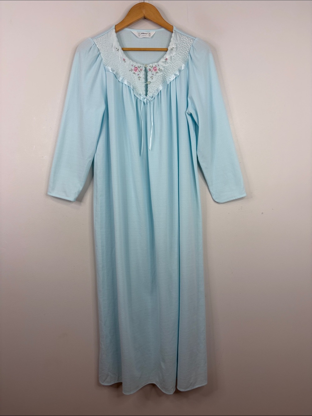 Vintage Nightgown Womens US Medium Large Blue Knit Long Sleeve Granny Heritage